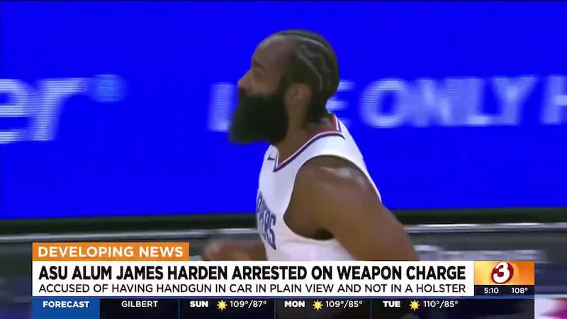 James Harden was arrested in Houston on a weapons charge, officials said.