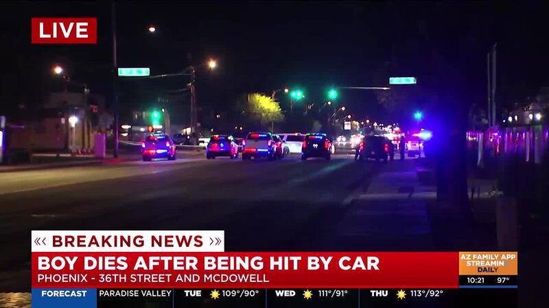 An intersection in east Phoenix is closed after a car hit and killed a boy on Monday night.