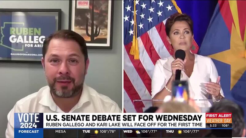 Ruben Gallego and Kari Lake will face off for the first time. It'll air live on Arizona's...