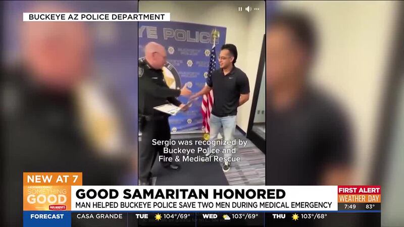 A man was honored for helping Buckeye Police Officers save two people who were overdosing at a...