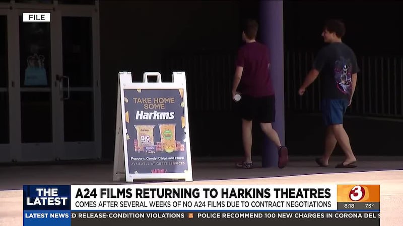 A24 films are returning to Harkins listings after a contract dispute briefly pulled the...