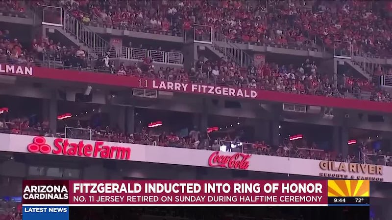The Cardinals inducted wide receiver Larry Fitzgerald into the team’s Ring of Honor and...