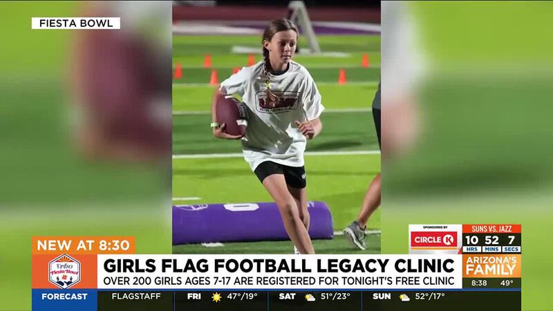 The Fiesta Bowl is hosting a free girl's flag football clinic at Mountain Pointe High School...